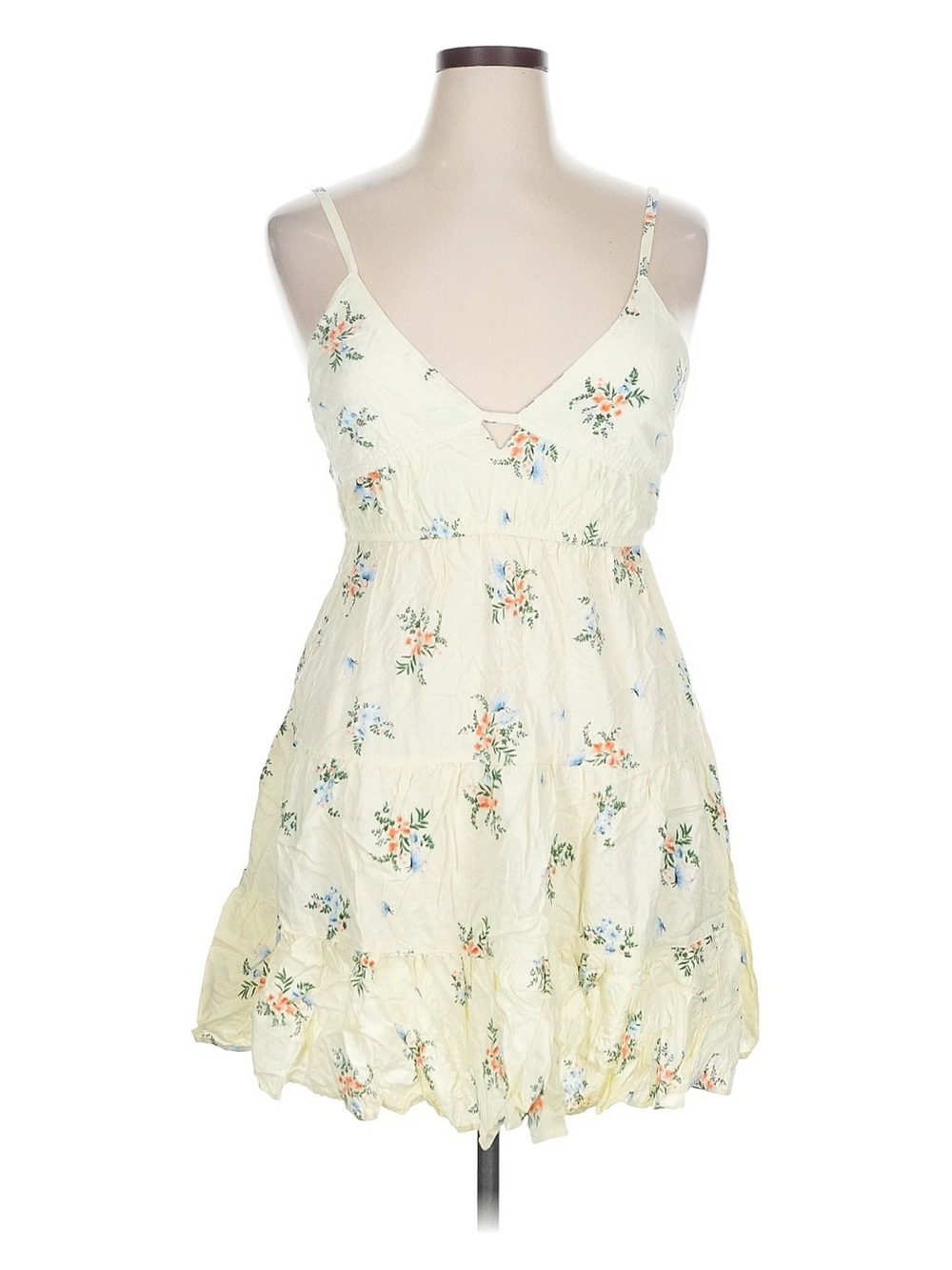 Angie Cream Floral Mini Dress with Peach & Blue Accents